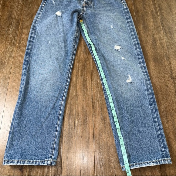 LEVI'S Premium Wedgie Straight Leg High Rise Blue Jeans Ankle distressed - Picture 11 of 13